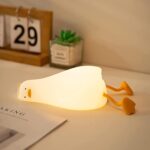 HAPPYBAG LED Lying Flat Duck Night Light. 3 Level Dimmable Nursery Nightlight.Cute Lamps Silicone Squishy Light Up Duck.Rechargeable Bedside Touch Lamp for Breastfeeding Toddler Baby Kids Decor