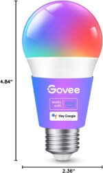 Govee Smart Light Bulbs. Color Changing Light Bulb. Works with Alexa and Google Assistant. 16 Million Colors RGBWW. WiFi & Bluetooth LED Light Bulbs. Music Sync. A19. 800 Lumens. 1 Pack - Image 9