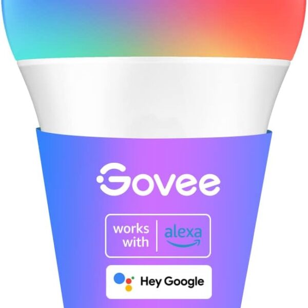 Govee Smart Light Bulbs. Color Changing Light Bulb. Works with Alexa and Google Assistant. 16 Million Colors RGBWW. WiFi & Bluetooth LED Light Bulbs. Music Sync. A19. 800 Lumens. 1 Pack