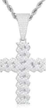 Moissanite Cross Necklace 2.7 Carat Iced Out Moissanite Cross Pendant 925 Sterling Silver Cross Chain Necklace D Color VVS1 18k Gold Plated Christian Pendant