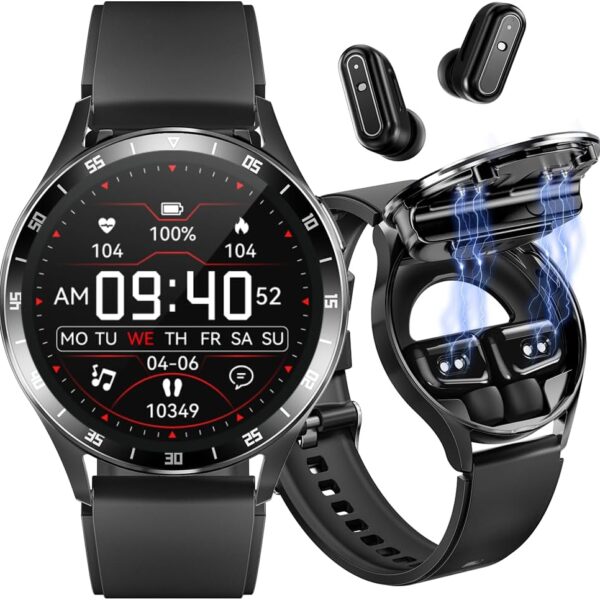 Smart Watch with Earbuds. 1.32 Inch Round Fitness Watch X7. 2 in 1 Bluetooth Watch with Step.Calories.Sleep Monitor.Heart Rate Blood Pressu-re Monitor for iOS & Android