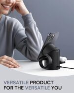ZEEHOO 3 in 1 Charging Station for Apple Devices. Mag-Safe Charger Stand. Qi2 15W Auto-Rotating Wireless Charger for iPhone 17 16/15/14/13/12 Series& AirPods& iWatch(Black) - Image 6