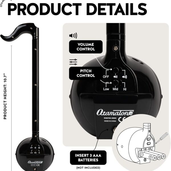 Otamatone Japanese Electronic Musical Instrument Portable Music Synthesizer from Japan by Maywa Denki Studio Award Winning. Educational Fun Gift for Children. Teens & Adults – Black