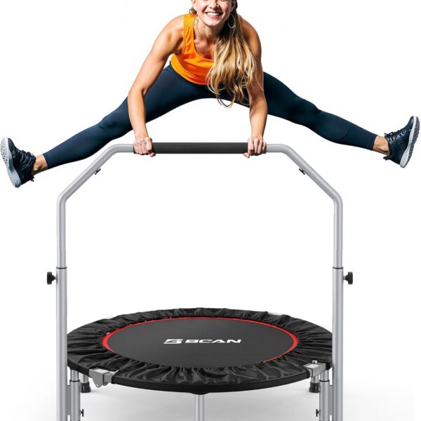BCAN 40/48 Foldable Mini Trampoline Max Load 330lbs/440lbs. Fitness Rebounder with Adjustable Foam Handle. Exercise Trampoline for Adults Indoor/Garden Workout