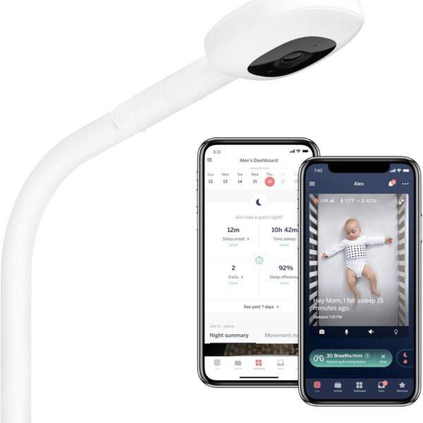 Nanit Pro Smart Baby Monitor & Floor Stand – Wi-Fi HD Video Camera. Sleep Coach and Breathing Motion Tracker. 2-Way Audio. Sound and Motion Alerts. Nightlight and Night Vision. Includes Breathing Band
