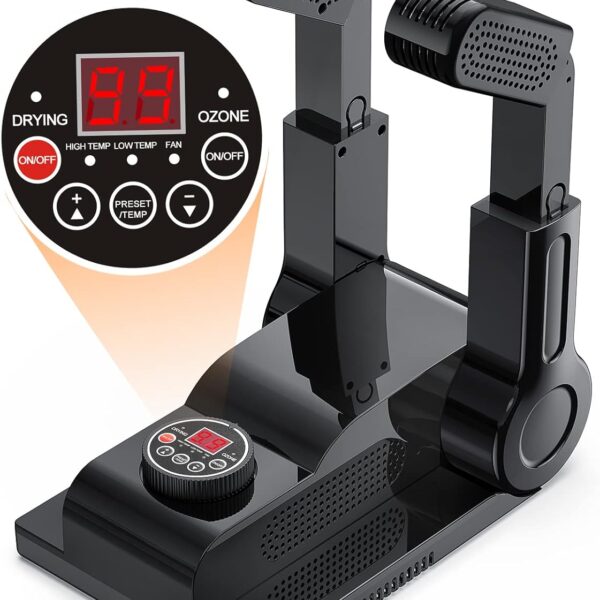 FORLIM [Upgraded Temperature Control] Boot Dryer for Work Boots – Shoe Dryer with 24-Hour Delay Timer. Portable Glove Dryer & Boot Warmer. Automatic Shut-Off Timer. Folding Design. Smart Panel. Black