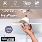 Bell+Howell Socket Breeze Modern Ceiling Fans with LED Lights. 10 LED E26/E27 Screw Base Mini Light Socket Fan with Cord for Bedroom. Living Room. Kitchen. Balcony - Image 2