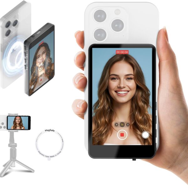 SYNCO XView Selfie Monitor Screen for iPhone & Android. Wireless 4K/1080p Magnetic Back Camera Vlog Monitor with 164FT Range. Built-in Speaker for YouTube TikTok Live Streaming (Black)