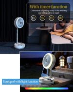 ⁦10 inch Portable Fan-Battery Operated Fan. Oscillating Rechargeable Fan with 40000mAh. Remote Control LED Lights. 114HR Run Time. Outdoor Portable Foldable Fan for Camping＆travel (White)⁩ - الصورة ⁦7⁩