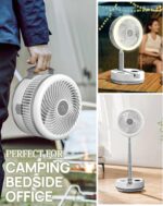 ⁦10 inch Portable Fan-Battery Operated Fan. Oscillating Rechargeable Fan with 40000mAh. Remote Control LED Lights. 114HR Run Time. Outdoor Portable Foldable Fan for Camping＆travel (White)⁩ - الصورة ⁦8⁩