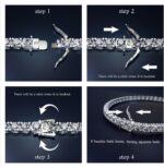 Moissanite Tennis Bracelet.10.5-14 Carats Lab Grown Diamond Tennis Bracelet for Women 18k White Gold Plated 925 Sterling Silver Men’s Bracelet 3-4mm D Color VVS1 Round Cut Moissanite Bracelet for Women Men Jewelry Gift - Image 4