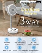 ⁦10 inch Portable Fan-Battery Operated Fan. Oscillating Rechargeable Fan with 40000mAh. Remote Control LED Lights. 114HR Run Time. Outdoor Portable Foldable Fan for Camping＆travel (White)⁩ - الصورة ⁦2⁩