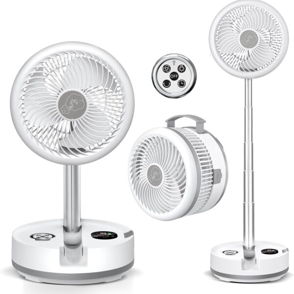 10 inch Portable Fan-Battery Operated Fan. Oscillating Rechargeable Fan with 40000mAh. Remote Control LED Lights. 114HR Run Time. Outdoor Portable Foldable Fan for Camping＆travel (White)