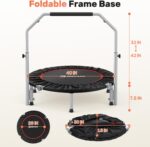 ⁦BCAN 40/48 Foldable Mini Trampoline Max Load 330lbs/440lbs. Fitness Rebounder with Adjustable Foam Handle. Exercise Trampoline for Adults Indoor/Garden Workout⁩ - الصورة ⁦8⁩