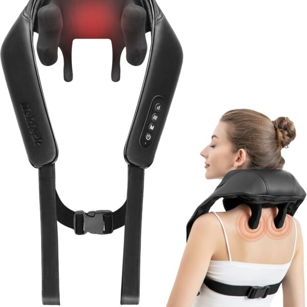 Nekteck Cordless Neck Massager with Soothing Heat. Deep Tissue 4D Expert Kneading Massager. Shiatsu Neck and Shoulder Massage Pillow for Neck. Traps. Back and Leg. Gifts for Men Women Mom Dad