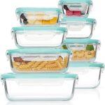Vtopmart 8 Pack Glass Meal Prep Containers with Leak Proof Locking Lids. Airtight Food Storage Containers for Microwave. Oven. Freezer and Dishwasher. BPA Free. Green