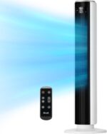 LEVOIT Tower Fan for Bedroom. Standing Fan with 28dB Quiet for Sleep. Remoter. 12H Timer. 25ft/s Velocity. 5 Speeds. 4 Modes. 90° Oscillation for Home. Office. Indoor. Bladeless 36 inch. White
