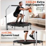⁦BCAN 40/48 Foldable Mini Trampoline Max Load 330lbs/440lbs. Fitness Rebounder with Adjustable Foam Handle. Exercise Trampoline for Adults Indoor/Garden Workout⁩ - الصورة ⁦4⁩