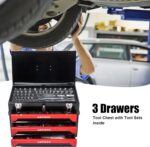 Tool Set and Mechanic Tool Set Box with Handle and 3-Drawer Heavy Duty Metal Box – 339 Piece Tool Kits for Adults Mechanics Workshop Maintenance and Repair Projects – Red - Image 8