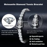 Moissanite Tennis Bracelet.10.5-14 Carats Lab Grown Diamond Tennis Bracelet for Women 18k White Gold Plated 925 Sterling Silver Men’s Bracelet 3-4mm D Color VVS1 Round Cut Moissanite Bracelet for Women Men Jewelry Gift