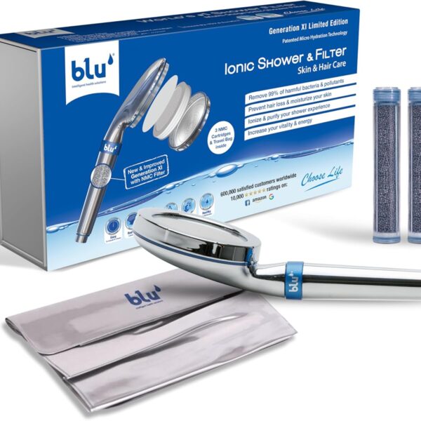 blu Ionic Shower Head and Shower Filter – Handheld – Removes Chlorine & Harmful Pollutants – Prevent Hair Loss & Moisturize Your Skin. Chrome