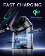ZEEHOO 3 in 1 Charging Station for Apple Devices. Mag-Safe Charger Stand. Qi2 15W Auto-Rotating Wireless Charger for iPhone 17 16/15/14/13/12 Series& AirPods& iWatch(Black) - Image 2