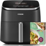 COSORI Air Fryer 9-in-1. Compact & Large 6-Qt. Fast Turbo Modes. 90–450°F Precise Heat for Even Results. Up to 95% Less Oil*. Roast. Bake. Dry. Reheat. Frozen. Broil. Proof. 120V. TurboBlaze. Ceramic