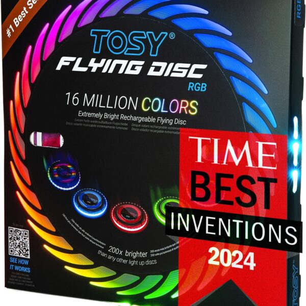 TOSY Flying Disc – 16 Million Colors RGB or 36 LEDs. Extremely Bright. Smart Modes. Camping Essentials for Teens/Kids/Adults/Men/Boys/Girls. Auto Light Up. Rechargeable. Waterproof. 175g