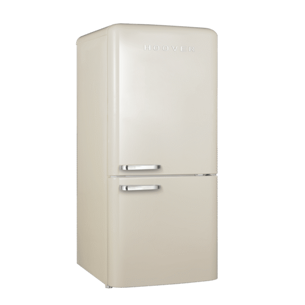 Hoover 300L Bottom Mount Retro Style Refrigerator.Total No Frost Design.Humidity Control. Electronic Control & LED Light. Silver Strip & Ice Twister.1 Year Warranty. Cream – HBR-M300-RC