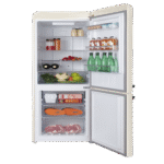 ⁦Hoover 300L Bottom Mount Retro Style Refrigerator.Total No Frost Design.Humidity Control. Electronic Control & LED Light. Silver Strip & Ice Twister.1 Year Warranty. Cream – HBR-M300-RC⁩ - الصورة ⁦4⁩