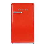 Hoover 123L Retro Style Single Door Refrigerator. Compact Free Standing Fridge with Freezer. Tempered Glass Shelves. Adjustable Thermostat. Eco-Friendly. 1 Year Warranty. Red- HSD-K123R