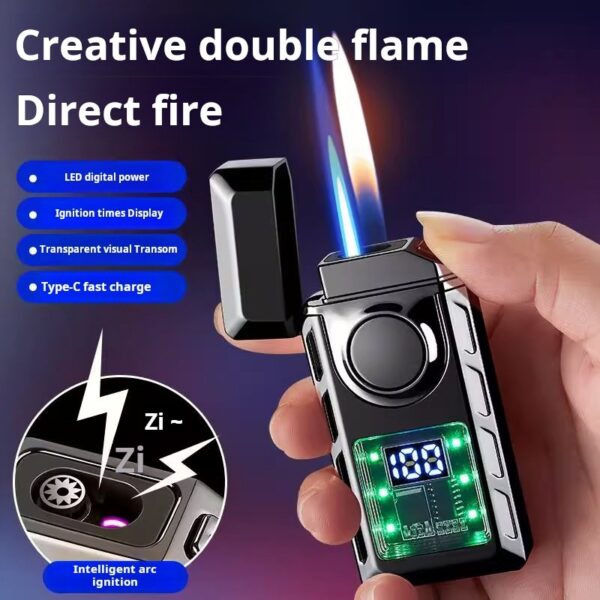 New Arc Intelligent Power Display Dual Flame Lighters Direct Punch Plus Open Flame Inflatable Lighters (PACK OF 2)