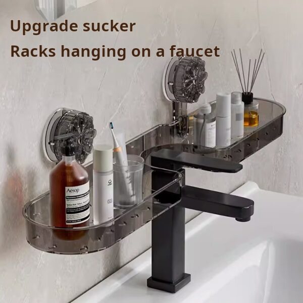 Suction Cup Vanity Shelf No-Punch Bathroom Bathroom Faucet Shelf Sink Mirror Front Organizer (PACK OF 5)