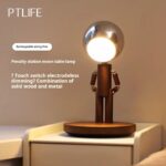 Penalty Spaceman Table Lamp Bedroom Bedside Living Room Ambiance Table With Solid Wood Desktop Arrangement Rechargeable Three Colors Infinitely Dimmable Brightness